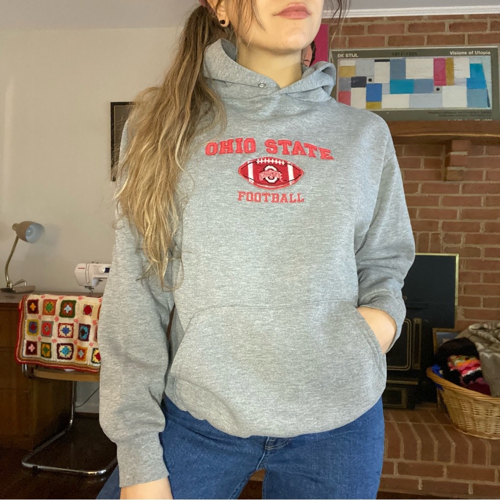 Vintage 90s Y2K Ohio State University Football Heather Hoodie Pocket Swe… - Picture 1 of 11